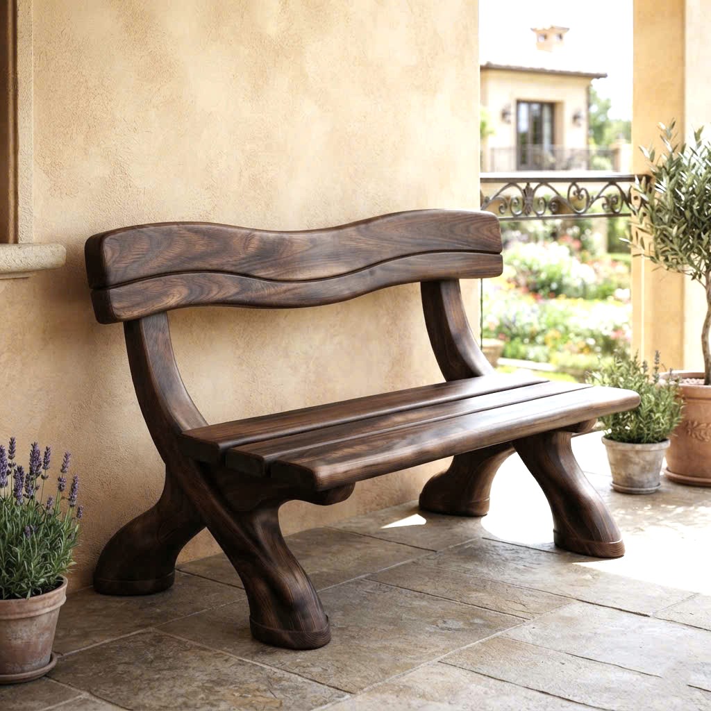 Modern Solid Wood Bench Curved Backrest Eco-Friendly Durable Outdoor Furniture Entryway Living Room Entrance Hall