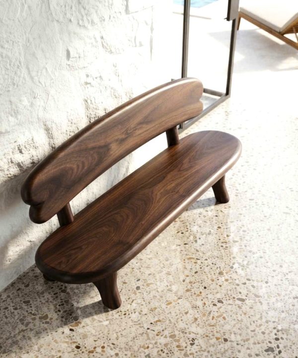 Alternative view of Modern Solid Wood Bench Curved Backrest Eco-Friendly Durable Outdoor Furniture Entryway Living Room Entrance Hall