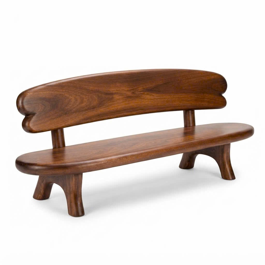 Modern Solid Wood Bench Curved Backrest Eco-Friendly Durable Outdoor Furniture Entryway Living Room Entrance Hall