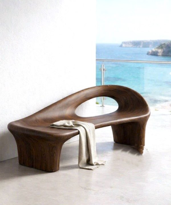Alternative view of Modern Solid Wood Bench Curved Backrest Eco-Friendly Durable Outdoor Furniture Entryway Living Room Entrance Hall