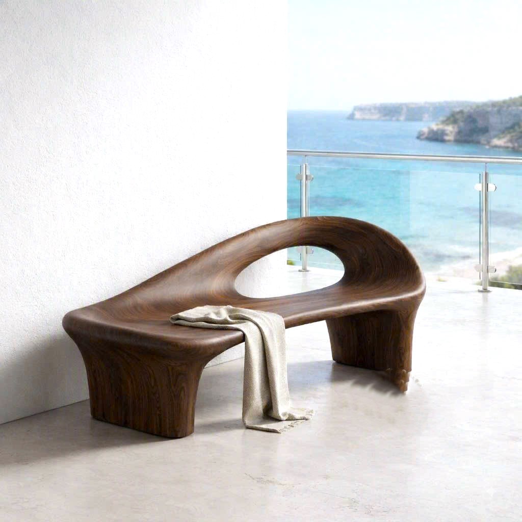 Modern Solid Wood Bench Curved Backrest Eco-Friendly Durable Outdoor Furniture Entryway Living Room Entrance Hall - Image 2
