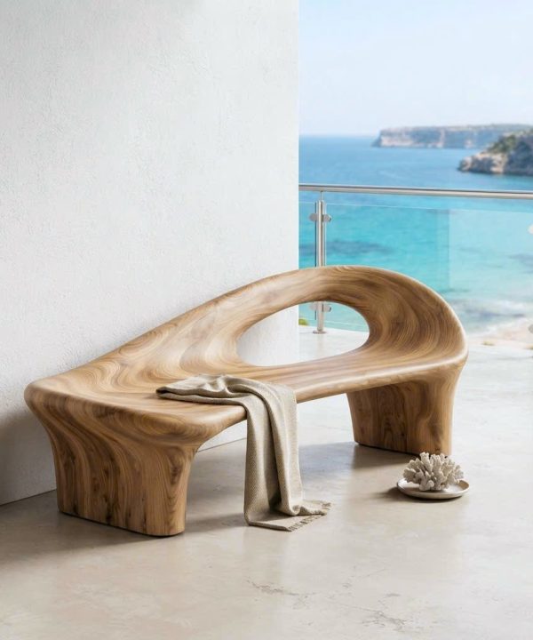 Modern Solid Wood Bench Curved Backrest Eco-Friendly Durable Outdoor Furniture Entryway Living Room Entrance Hall