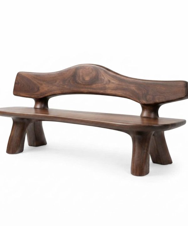 Alternative view of Modern Solid Wood Bench Curved Backrest Eco-Friendly Durable Outdoor Furniture Entryway Living Room Entrance Hall