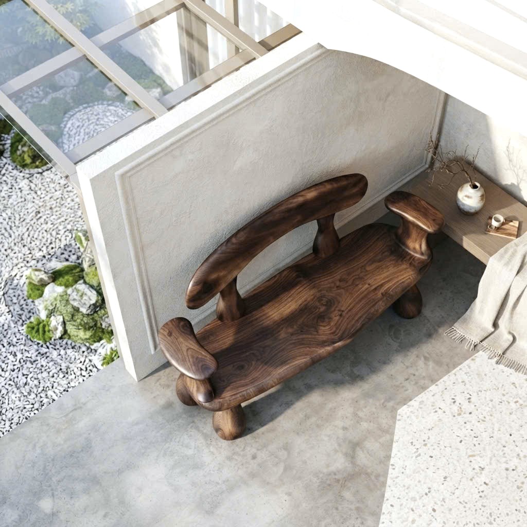 Modern Solid Wood Bench Curved Backrest Eco-Friendly Durable Outdoor Furniture Entryway Living Room Entrance Hall - Image 6