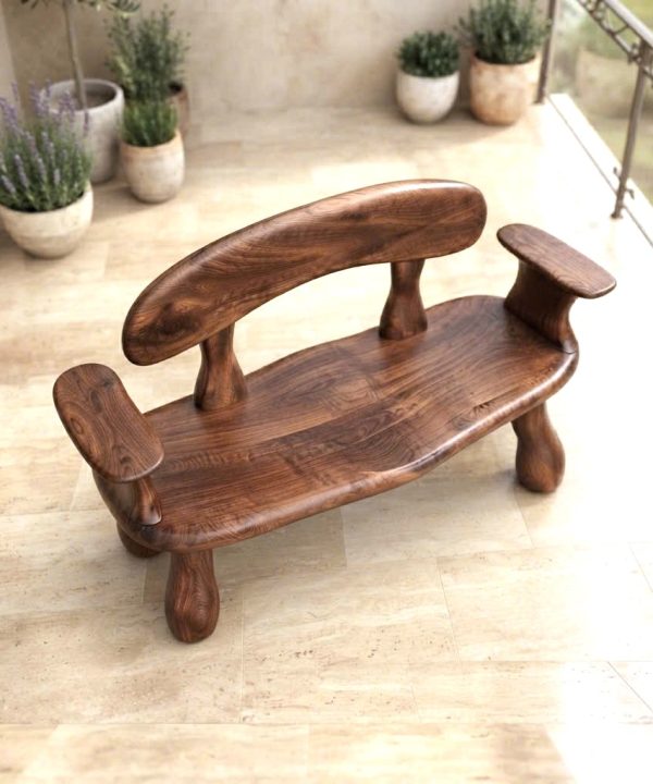 Alternative view of Modern Solid Wood Bench Curved Backrest Eco-Friendly Durable Outdoor Furniture Entryway Living Room Entrance Hall