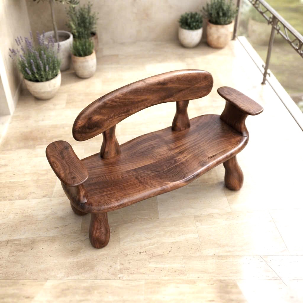 Modern Solid Wood Bench Curved Backrest Eco-Friendly Durable Outdoor Furniture Entryway Living Room Entrance Hall - Image 2