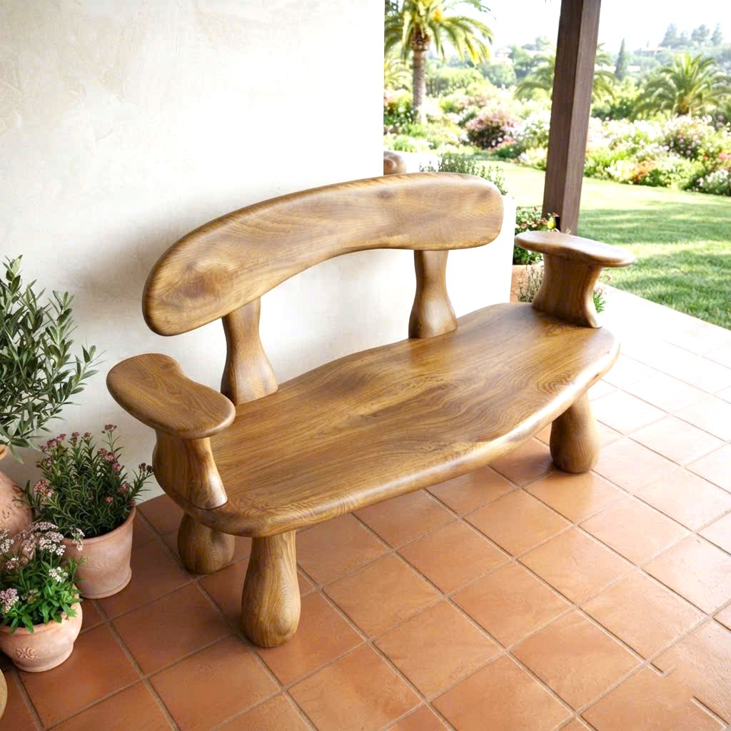 Modern Solid Wood Bench Curved Backrest Eco-Friendly Durable Outdoor Furniture Entryway Living Room Entrance Hall - Image 4