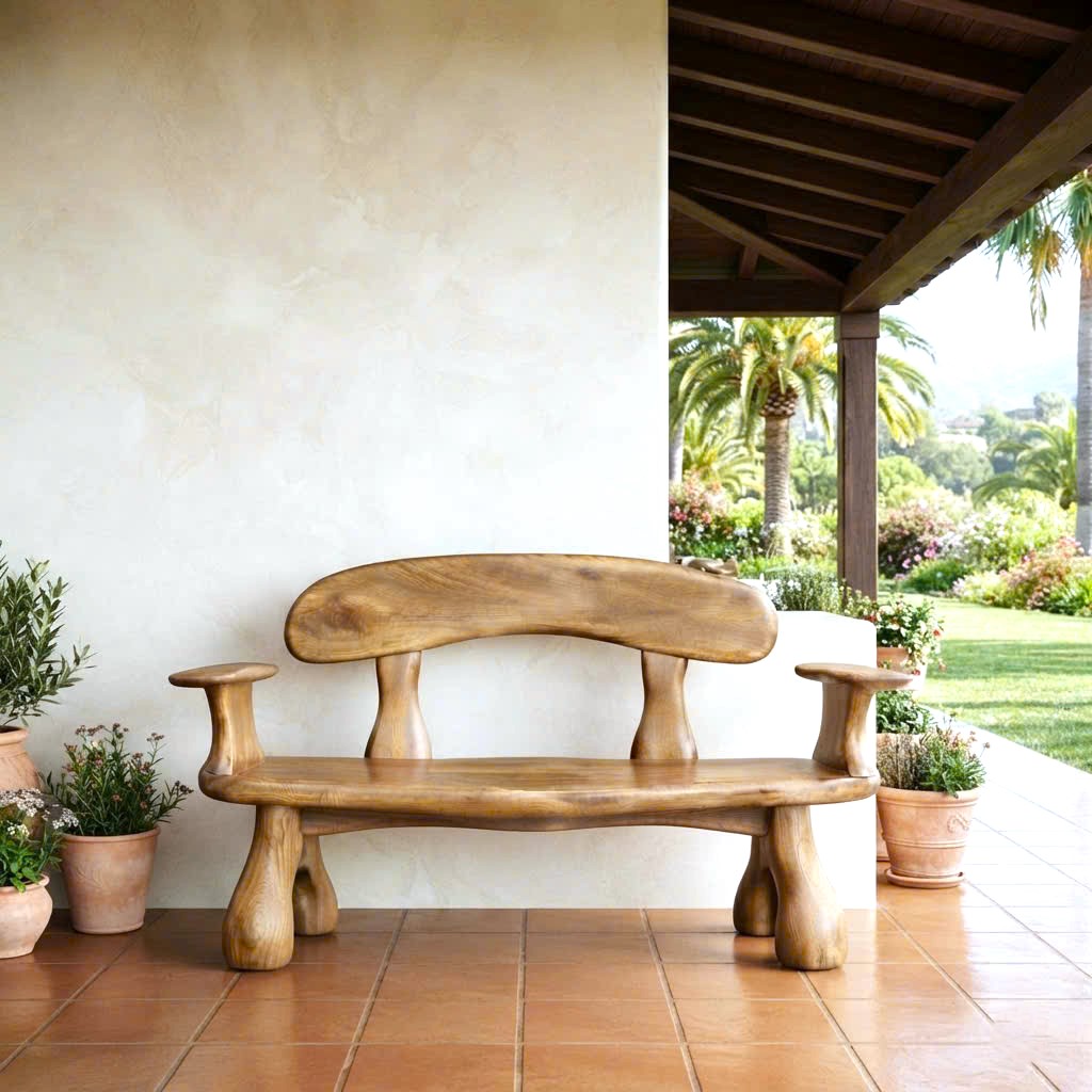 Modern Solid Wood Bench Curved Backrest Eco-Friendly Durable Outdoor Furniture Entryway Living Room Entrance Hall - Image 5