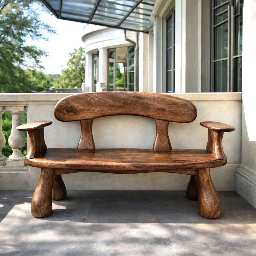 Modern Solid Wood Bench Curved Backrest Eco-Friendly Durable Outdoor Furniture Entryway Living Room Entrance Hall - Image 3