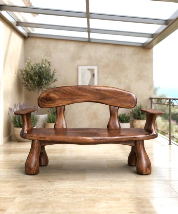 Modern Solid Wood Bench Curved Backrest Eco-Friendly Durable Outdoor Furniture Entryway Living Room Entrance Hall