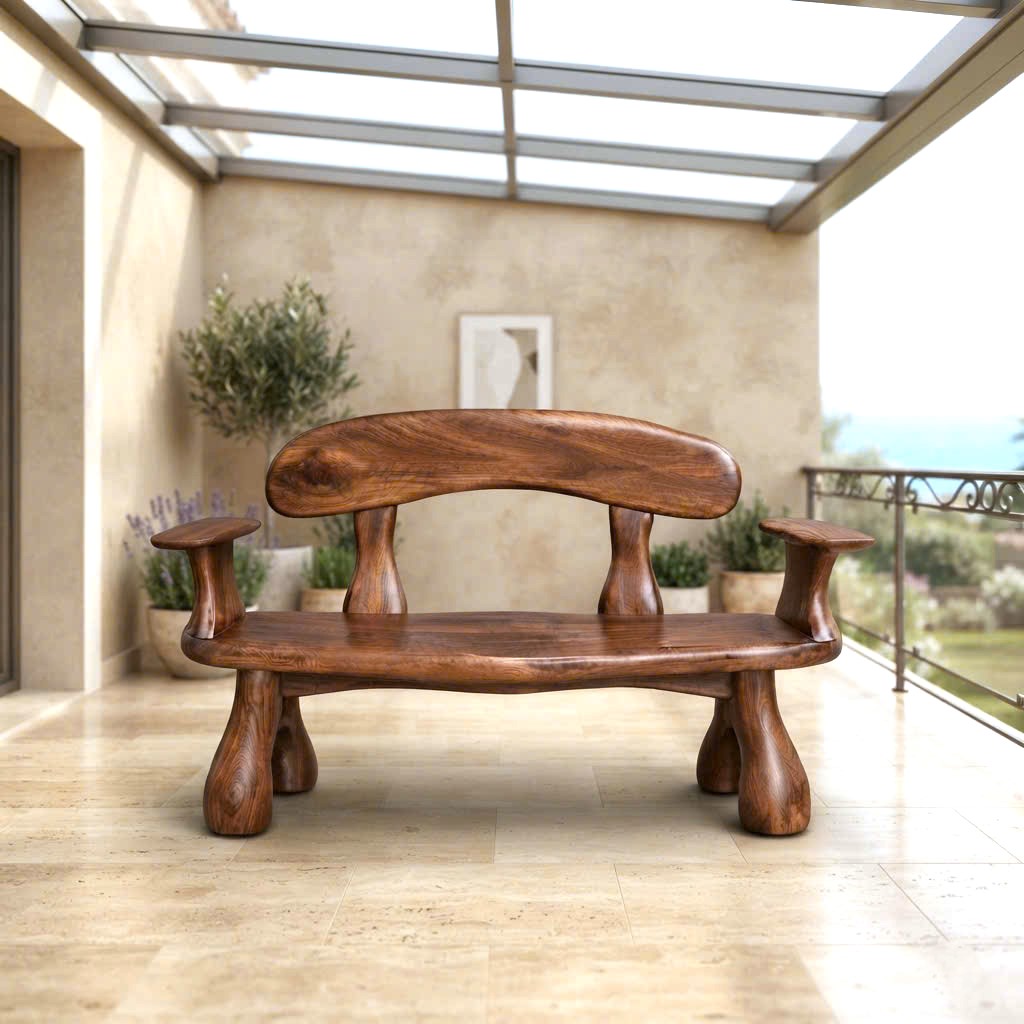 Modern Solid Wood Bench Curved Backrest Eco-Friendly Durable Outdoor Furniture Entryway Living Room Entrance Hall