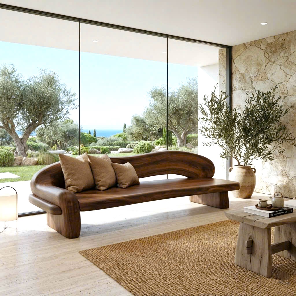 Modern Solid Wood Bench Curved Backrest Eco-Friendly Durable Outdoor Furniture Entryway Living Room Entrance Hall - Image 5