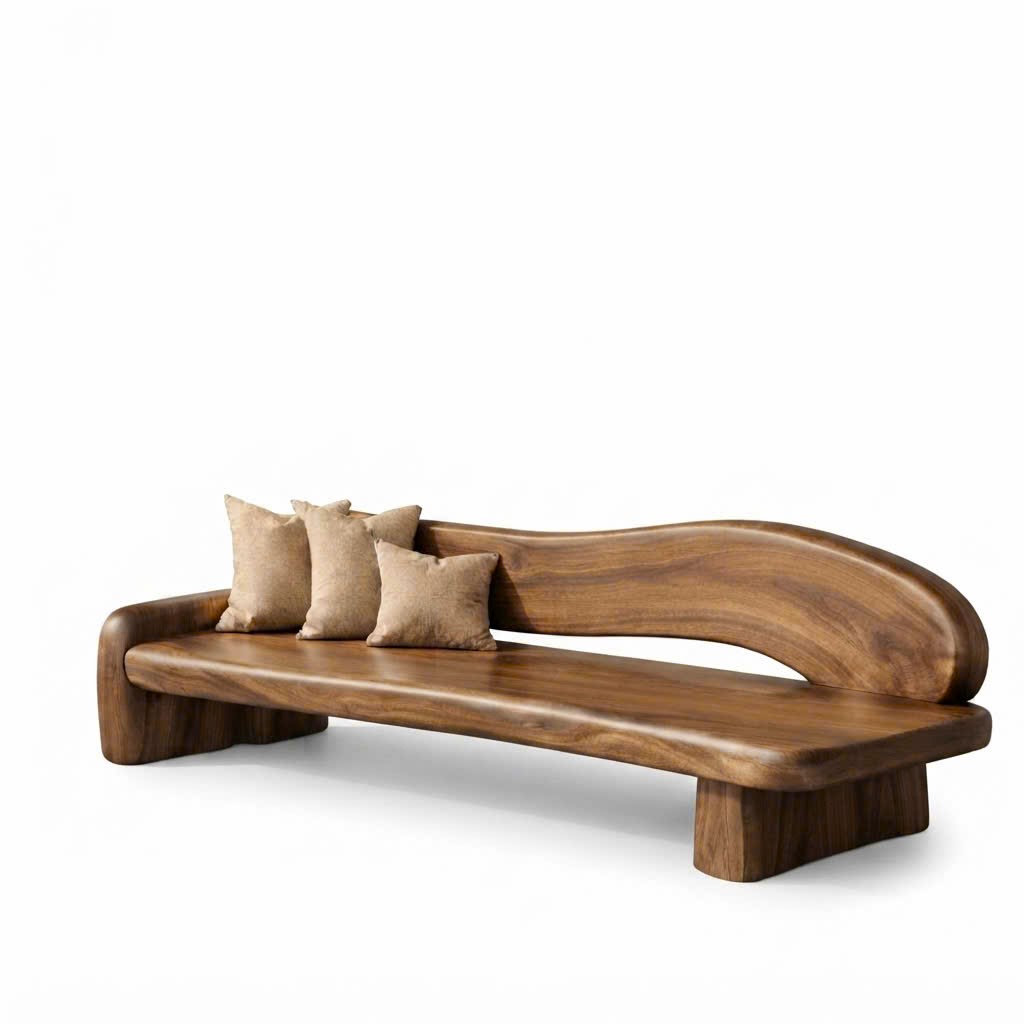 Modern Solid Wood Bench Curved Backrest Eco-Friendly Durable Outdoor Furniture Entryway Living Room Entrance Hall - Image 6