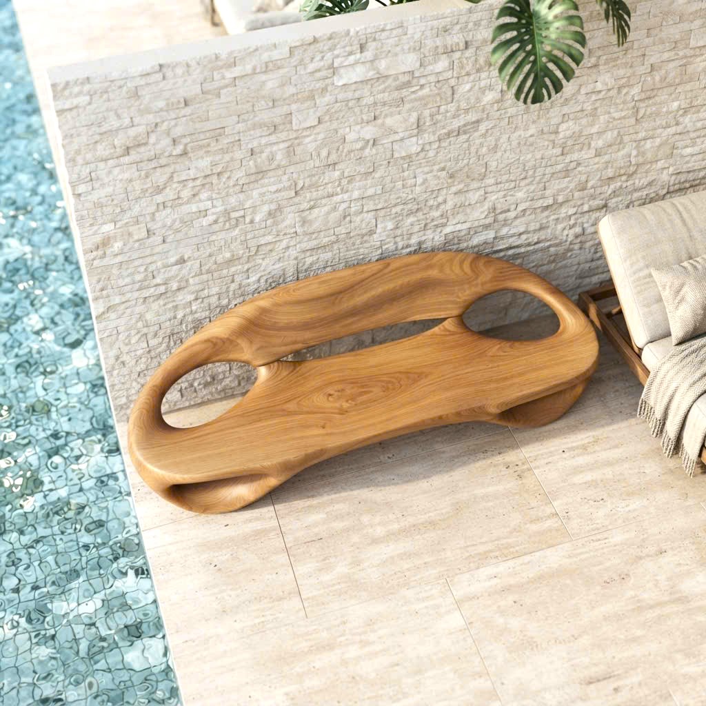 Modern Solid Wood Bench Curved Backrest Eco-Friendly Durable Outdoor Furniture Entryway Living Room Entrance Hall - Image 8