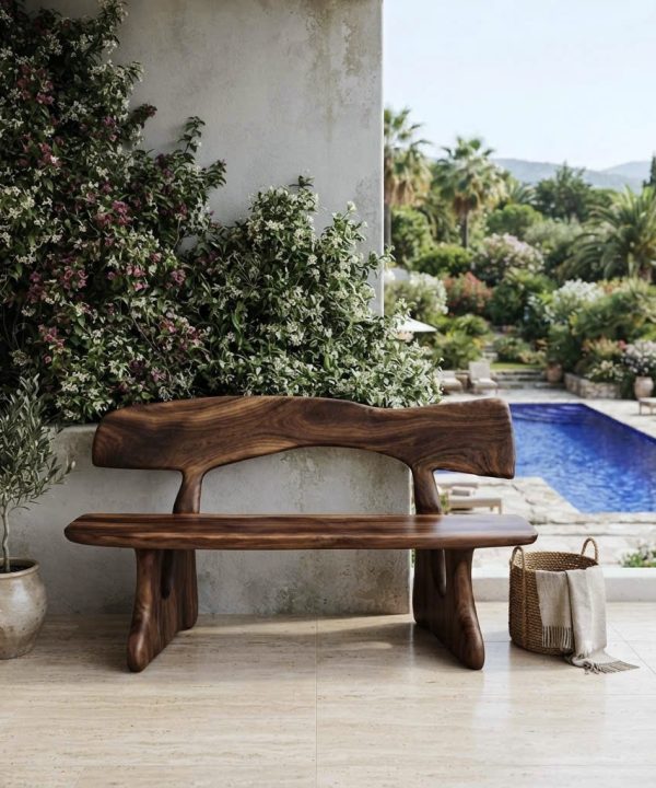 Modern Solid Wood Bench Curved Backrest Eco-Friendly Durable Outdoor Furniture Entryway Living Room Entrance Hall