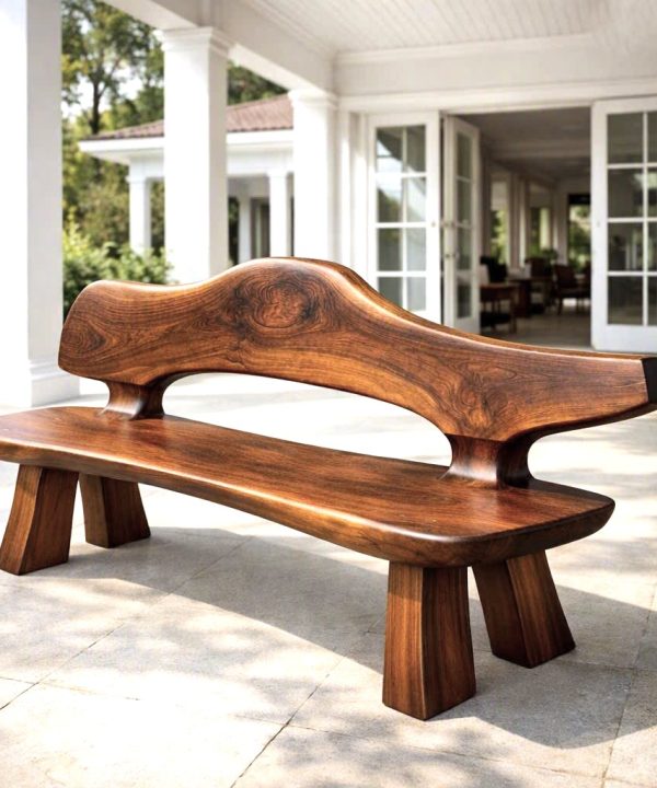 Alternative view of Natural Wood Eco-Friendly Water Resistant Durable Entry Bench Organic Sculptural Design Solid Patio Hallway Bench for Modern