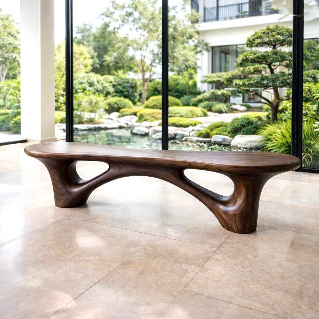 Modern Sculptural Bench| Modern Curved Bench – Sculptural Furniture With Curved Design For Living Room