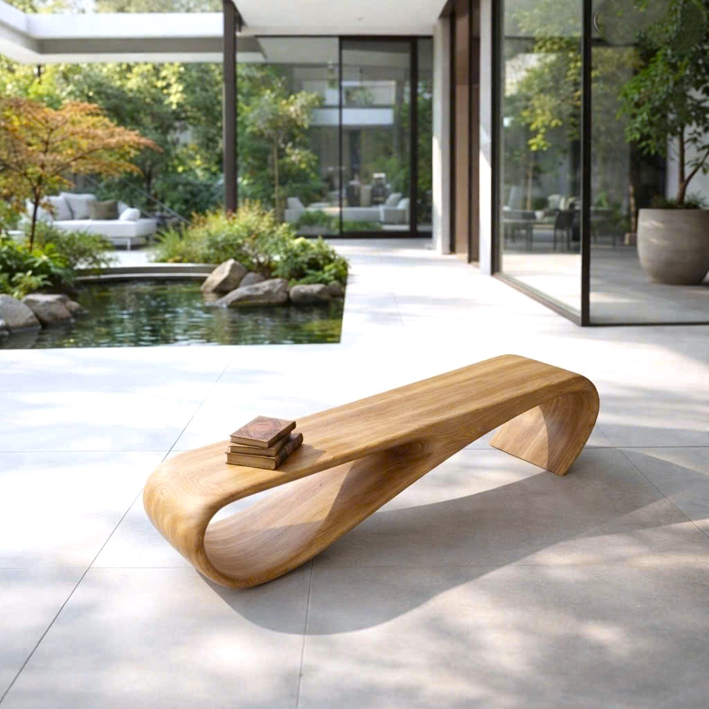 Modern Sculptural Bench| Modern Curved Bench – Sculptural Furniture With Curved Design For Living Room - Image 2