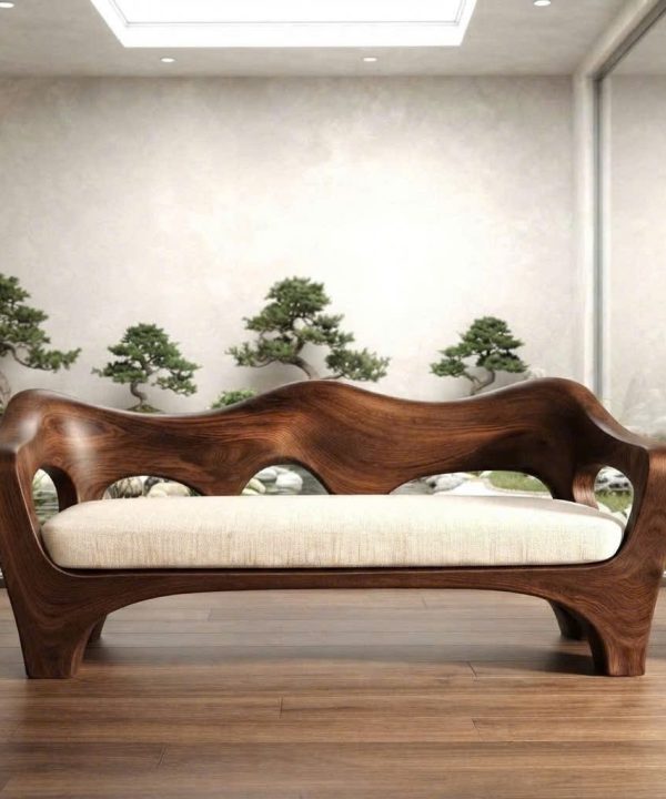 Alternative view of Modern Solid Wood Bench Curved Backrest Eco-Friendly Durable Outdoor Furniture Entryway Living Room Entrance Hall