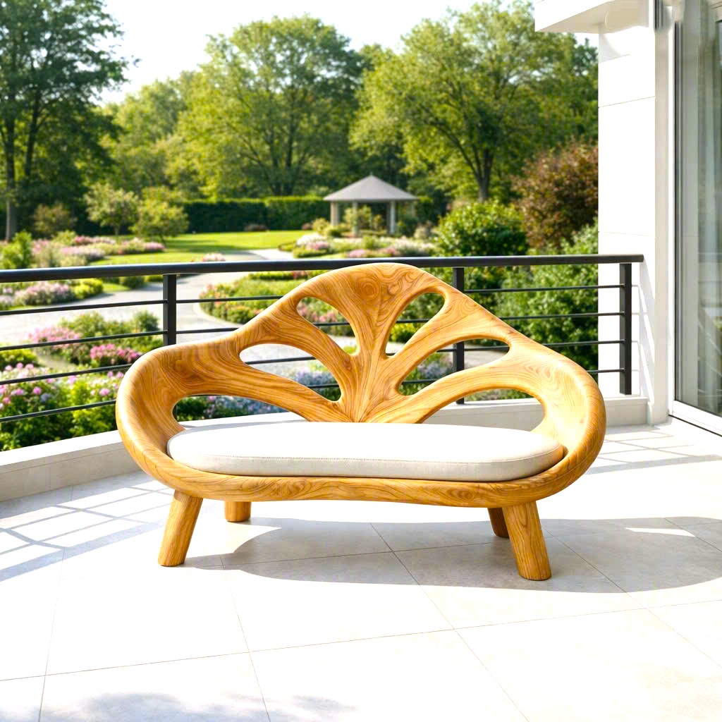 Modern Solid Wood Bench Curved Backrest Eco-Friendly Durable Outdoor Furniture Entryway Living Room Entrance Hall - Image 5