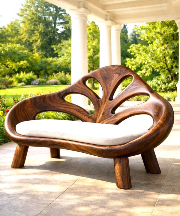 Modern Solid Wood Bench Curved Backrest Eco-Friendly Durable Outdoor Furniture Entryway Living Room Entrance Hall