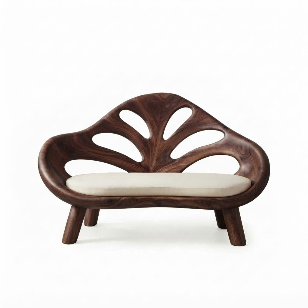 Modern Solid Wood Bench Curved Backrest Eco-Friendly Durable Outdoor Furniture Entryway Living Room Entrance Hall - Image 7