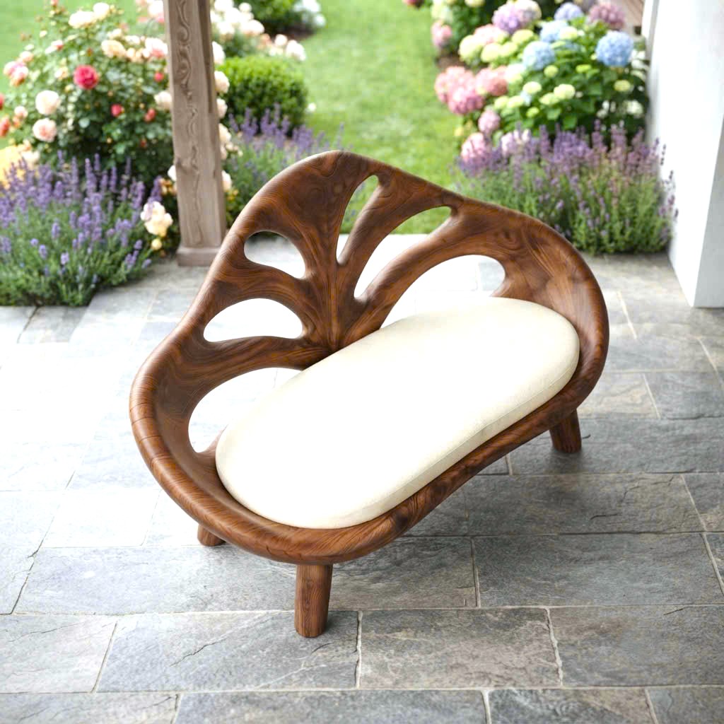 Modern Solid Wood Bench Curved Backrest Eco-Friendly Durable Outdoor Furniture Entryway Living Room Entrance Hall - Image 8