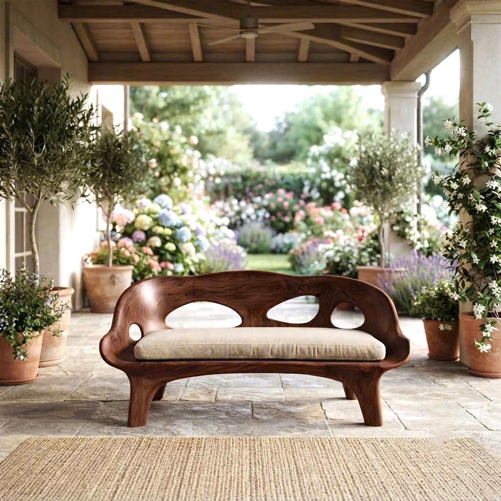 Modern Solid Wood Bench Curved Backrest Eco-Friendly Durable Outdoor Furniture Entryway Living Room Entrance Hall - Image 7