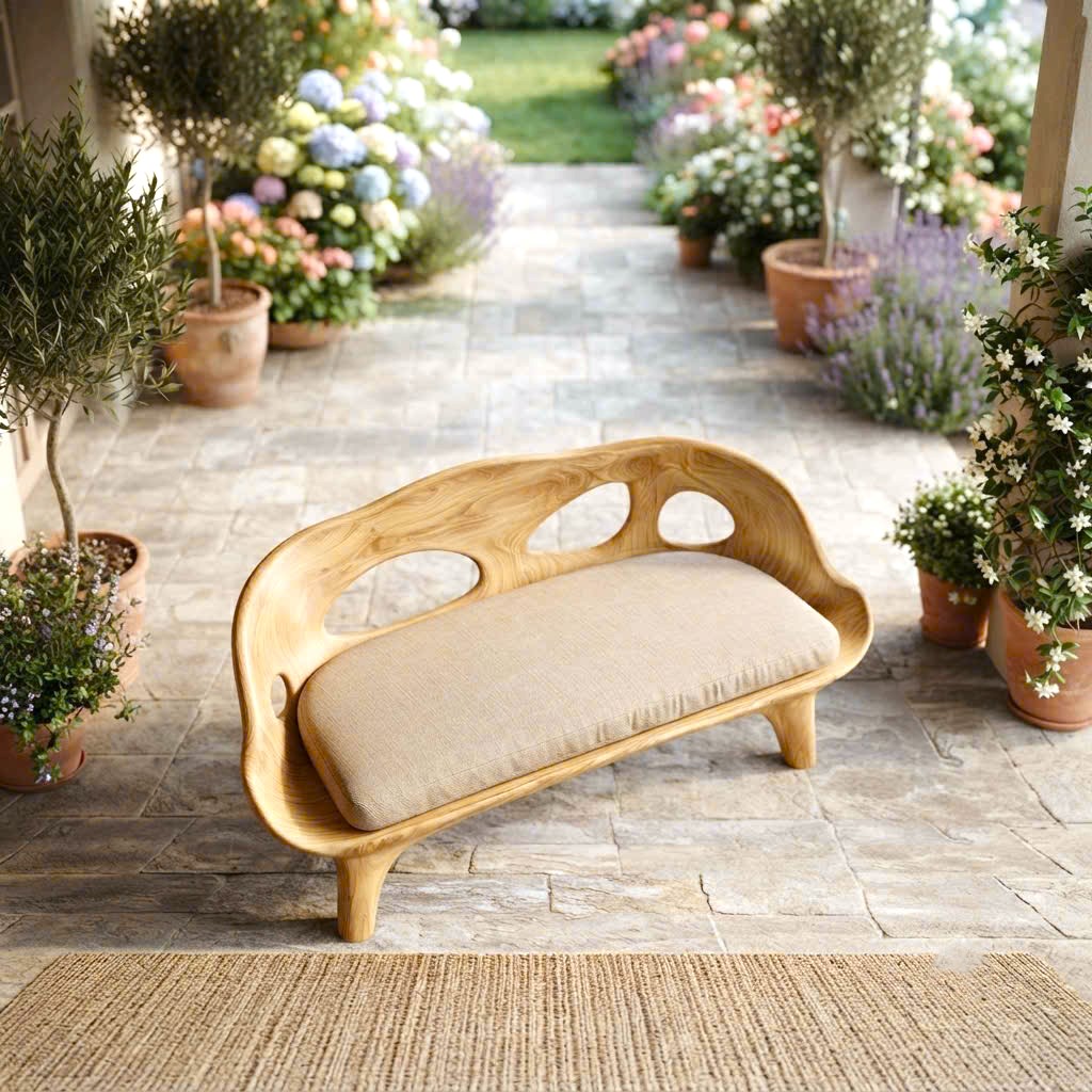 Modern Solid Wood Bench Curved Backrest Eco-Friendly Durable Outdoor Furniture Entryway Living Room Entrance Hall - Image 6