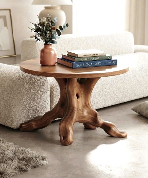Rustic Solid Wood End Table For Living Room Stylish Wall Display