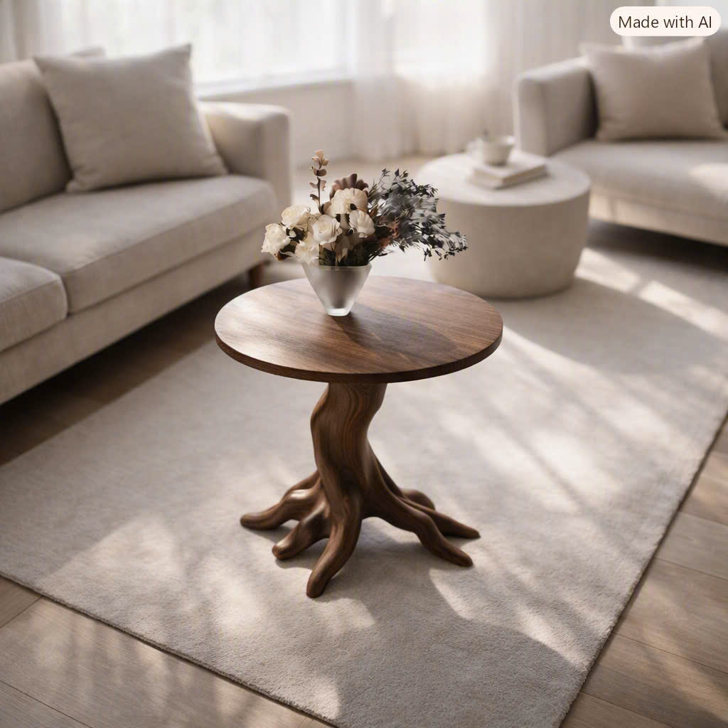Rustic Solid Wood End Table For Living Room Stylish Wall Display - Image 2