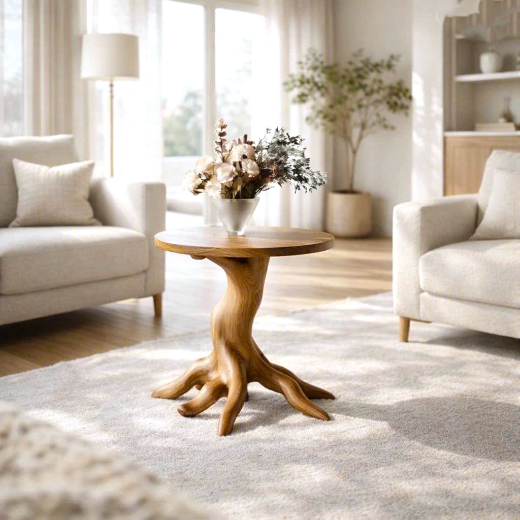 Rustic Solid Wood End Table For Living Room Stylish Wall Display - Image 5