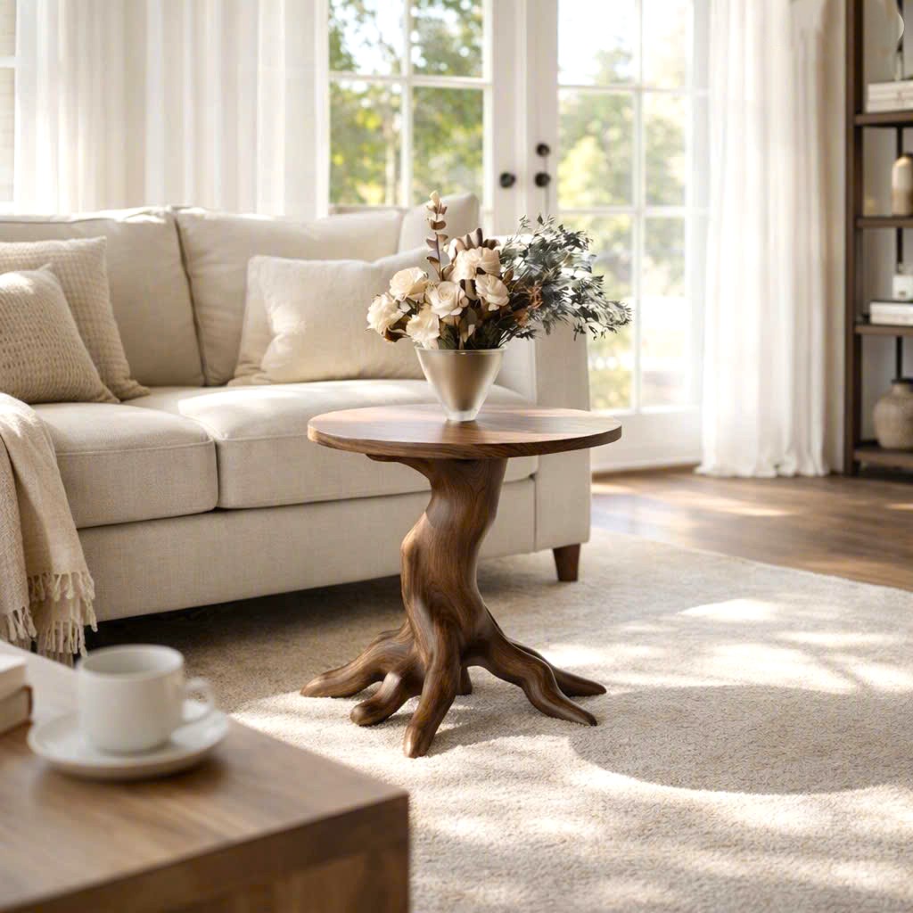 Rustic Solid Wood End Table For Living Room Stylish Wall Display