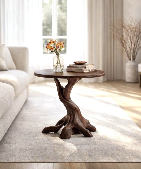 Alternative view of Rustic Solid Wood End Table For Living Room Stylish Wall Display