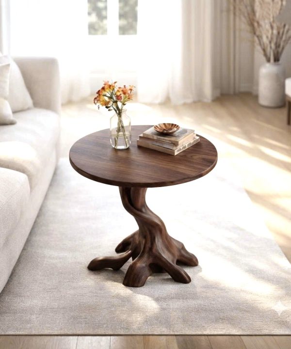 Rustic Solid Wood End Table For Living Room Stylish Wall Display