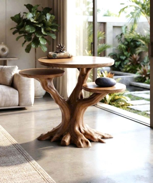 Alternative view of Rustic Solid Wood End Table For Living Room Stylish Wall Display