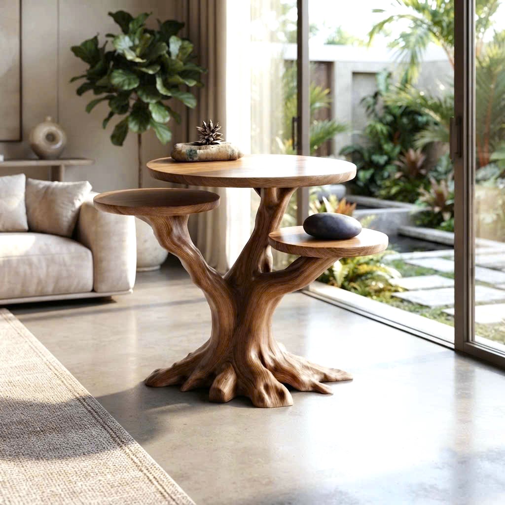 Rustic Solid Wood End Table For Living Room Stylish Wall Display - Image 2
