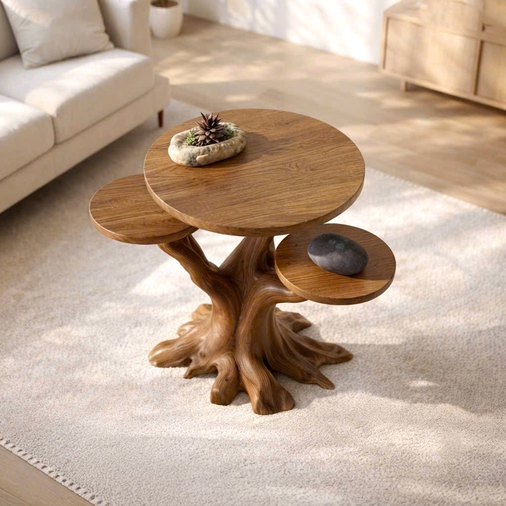Rustic Solid Wood End Table For Living Room Stylish Wall Display - Image 3