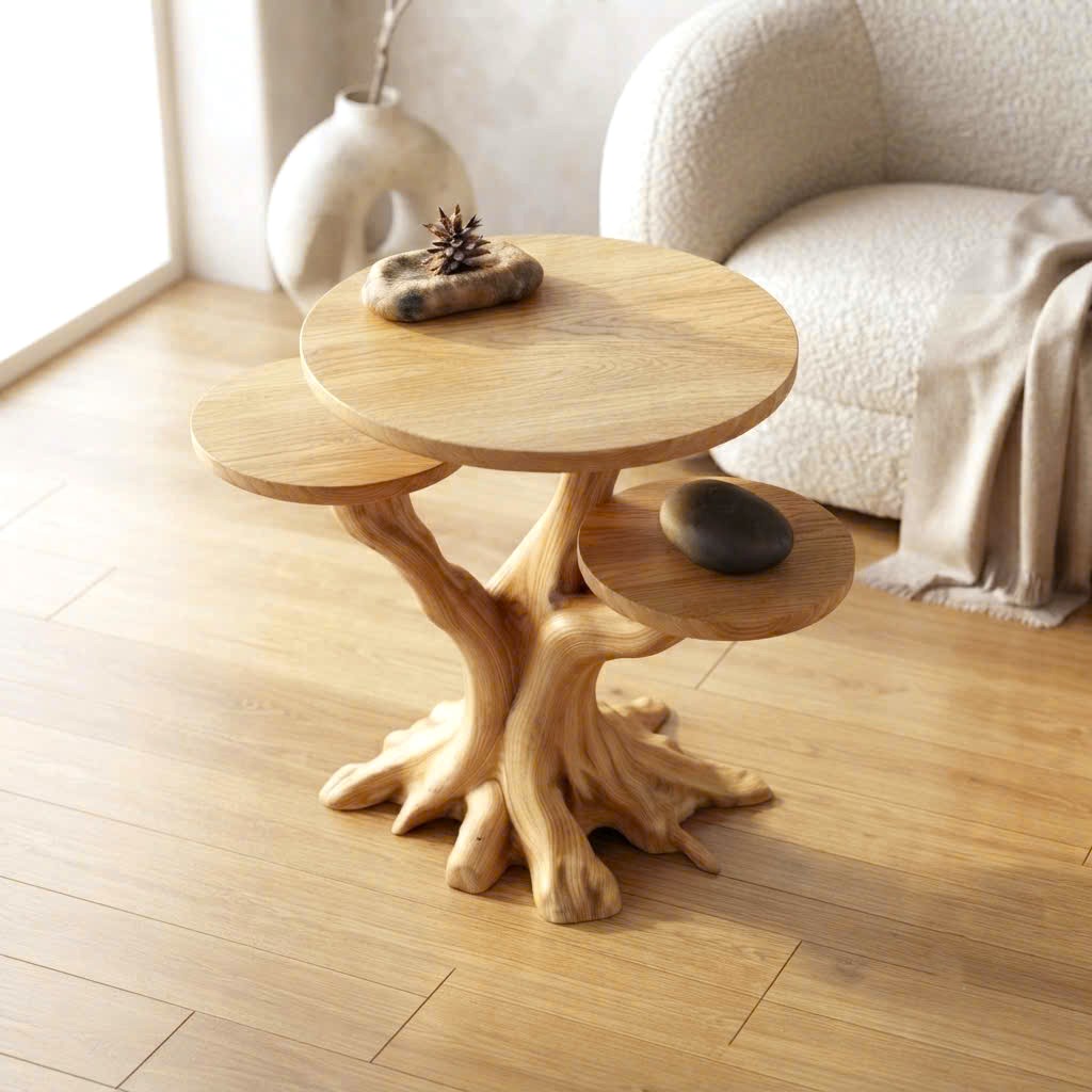 Rustic Solid Wood End Table For Living Room Stylish Wall Display - Image 5