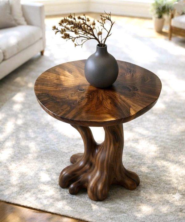 Alternative view of Rustic Solid Wood End Table For Living Room Stylish Wall Display