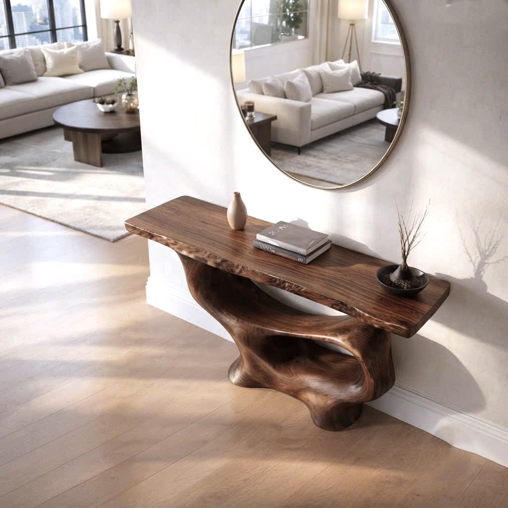 Luxali Handmade Wooden Console Table — a modern farmhouse masterpiece, meticulously handcrafted from solid natural Monkey Pod wood, showcasing refined artistry and designed to elevate any living room. - Image 5