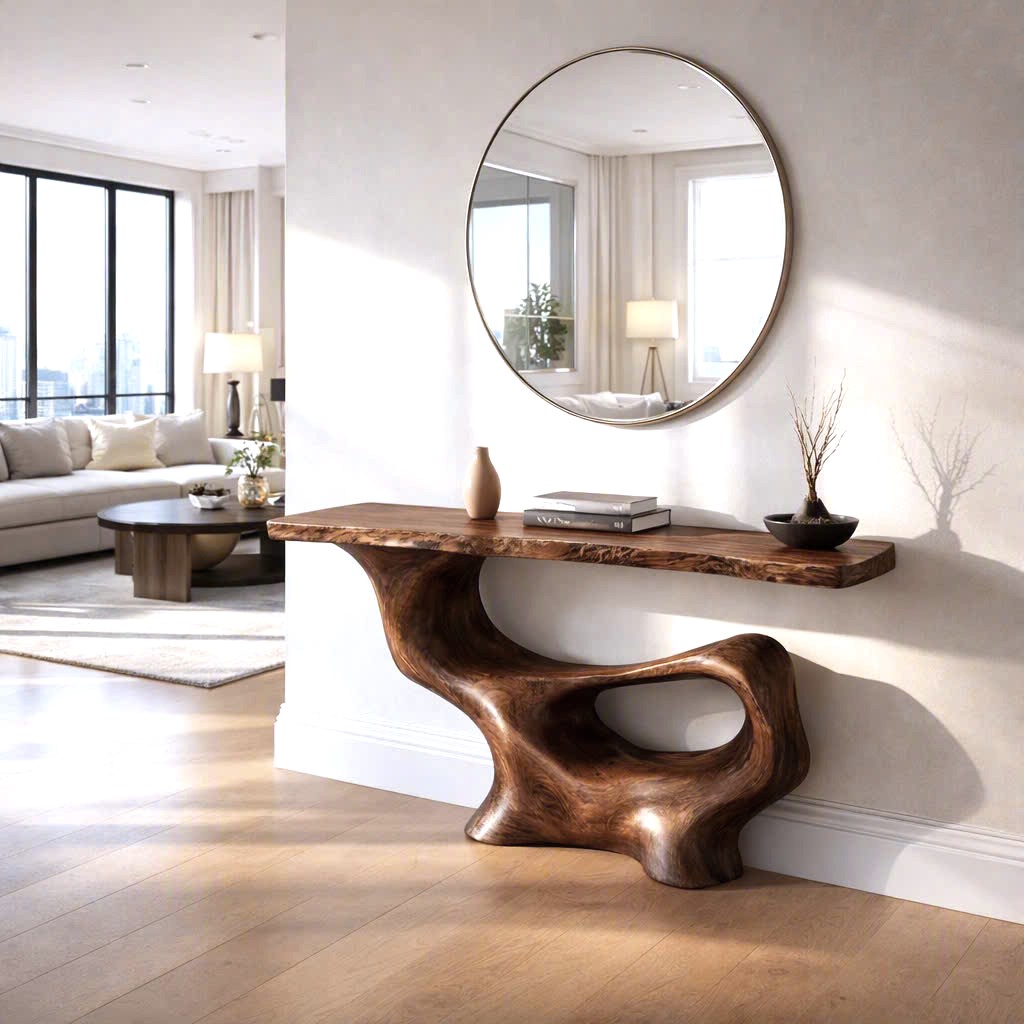 Luxali Handmade Wooden Console Table — a modern farmhouse masterpiece, meticulously handcrafted from solid natural Monkey Pod wood, showcasing refined artistry and designed to elevate any living room. - Image 6