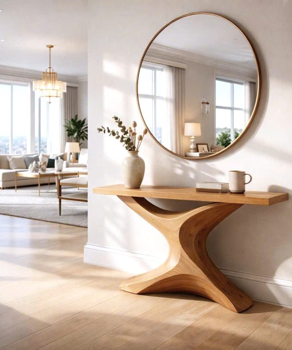 Luxali wooden Modern Solid Wood Console Table| Entryway wooden furniture| Rustic live edge console table With Pedestal Base Handmade Entryway Furniture For Living Room