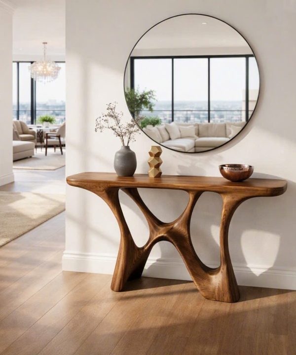 Luxali wooden Modern Solid Wood Console Table| Entryway wooden furniture| Rustic live edge console table With Pedestal Base Handmade Entryway Furniture For Living Room