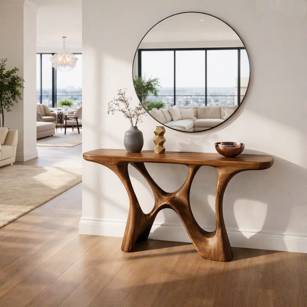 Luxali wooden Modern Solid Wood Console Table| Entryway wooden furniture| Rustic live edge console table With Pedestal Base Handmade Entryway Furniture For Living Room