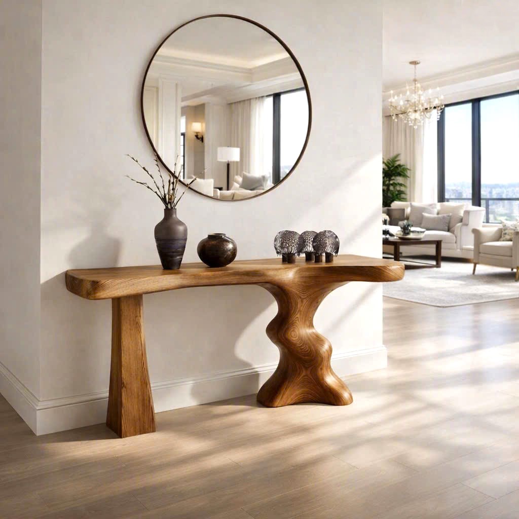 Luxali wooden Modern Solid Wood Console Table| Entryway wooden furniture| Rustic live edge console table With Pedestal Base Handmade Entryway Furniture For Living Room