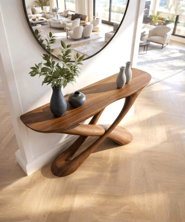 Alternative view of Luxali wooden Modern Solid Wood Console Table| Entryway wooden furniture| Rustic live edge console table With Pedestal Base Handmade Entryway Furniture For Living Room