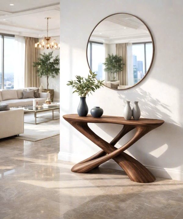 Luxali wooden Modern Solid Wood Console Table| Entryway wooden furniture| Rustic live edge console table With Pedestal Base Handmade Entryway Furniture For Living Room