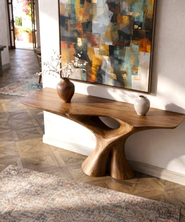 Alternative view of Luxali wooden Modern Solid Wood Console Table| Entryway wooden furniture| Rustic live edge console table With Pedestal Base Handmade Entryway Furniture For Living Room