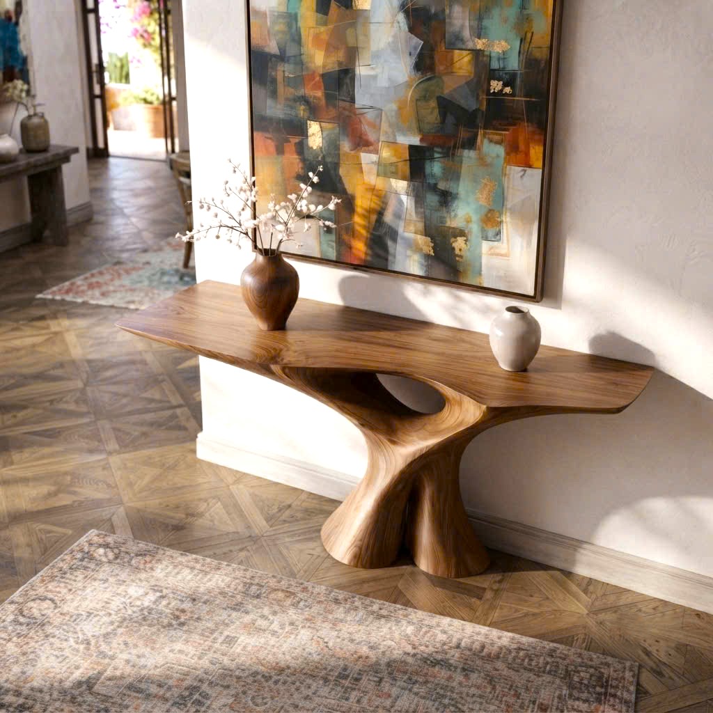 Luxali wooden Modern Solid Wood Console Table| Entryway wooden furniture| Rustic live edge console table With Pedestal Base Handmade Entryway Furniture For Living Room - Image 2